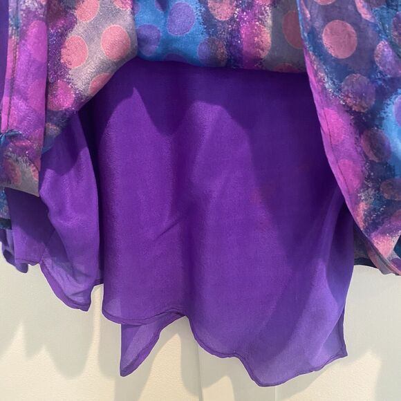 Vintage Chez Zvanni Silk Blouse Women’s Size Medium M Purple Blue Tiered Layers - Picture 3 of 11